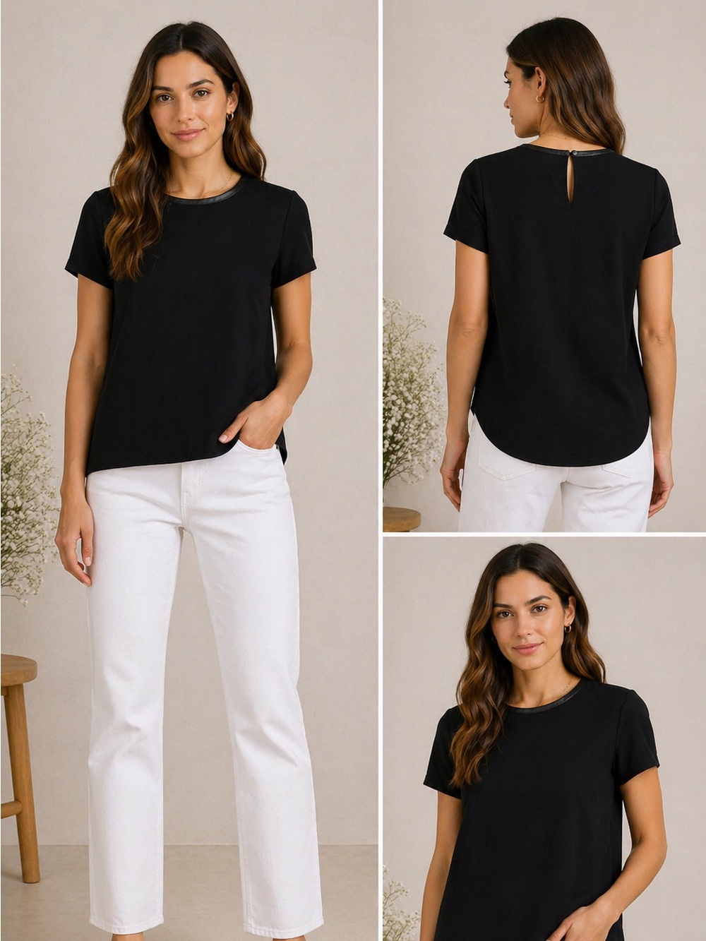 Madewell Black Leather Trim Tailored Top Size M